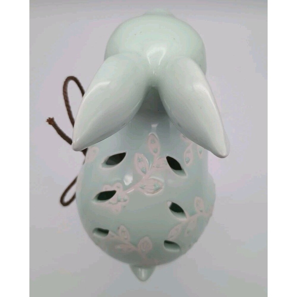 Spring Easter Bunny Ceramic Figurine Rabbit Floral Embossed Cut Outs Mint Green - Picture 5 of 9